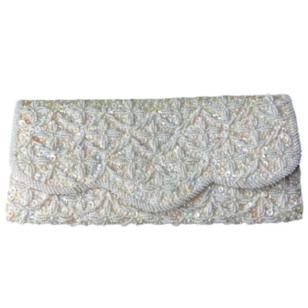 Vintage Elegant Maison Blanche White Pearl Beaded Clutch